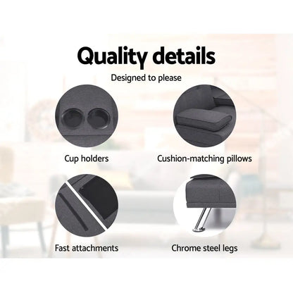 Sofa Bed 175cm Dark Grey Fabric