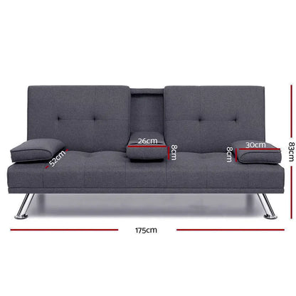 Sofa Bed 175cm Dark Grey Fabric