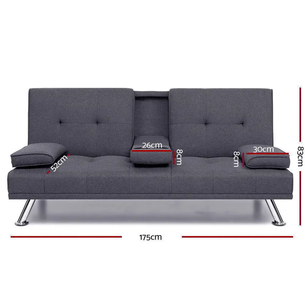 Sofa Bed 175cm Dark Grey Fabric