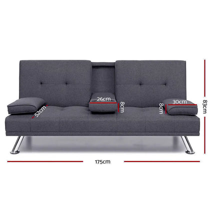 Sofa Bed 175cm Dark Grey Fabric