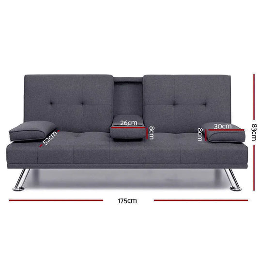 Sofa Bed 175cm Dark Grey Fabric