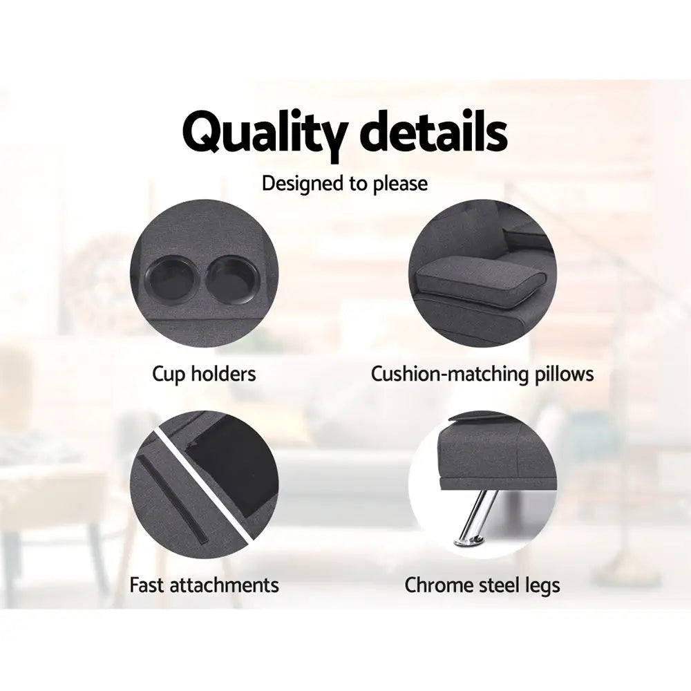 Sofa Bed 175cm Dark Grey Fabric