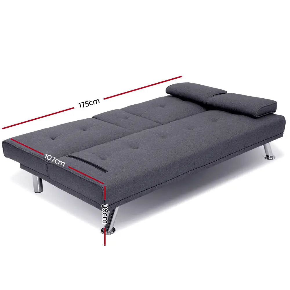 Sofa Bed 175cm Dark Grey Fabric