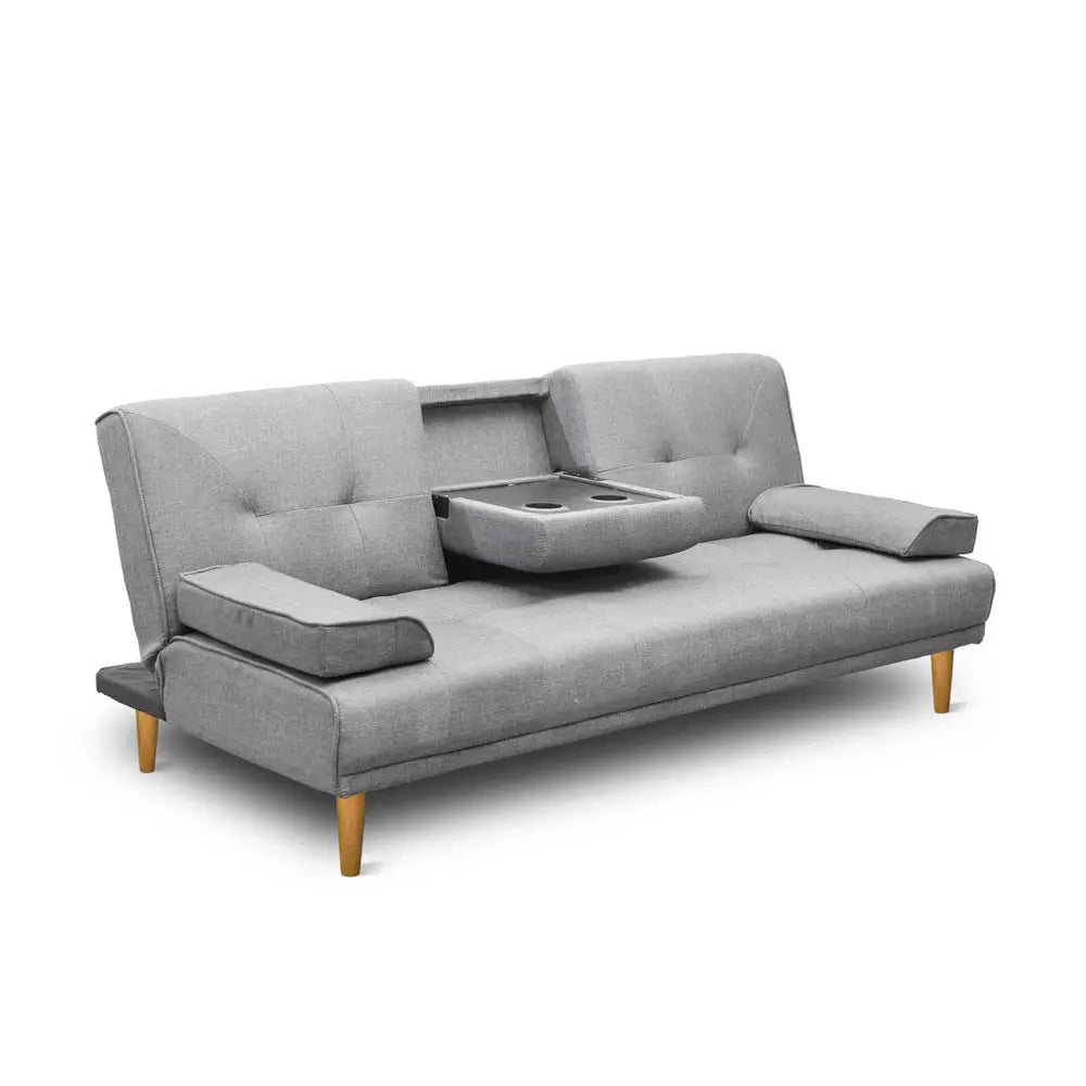 Sofa Bed 188cm Grey Faux Linen