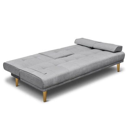 Sofa Bed 188cm Grey Faux Linen