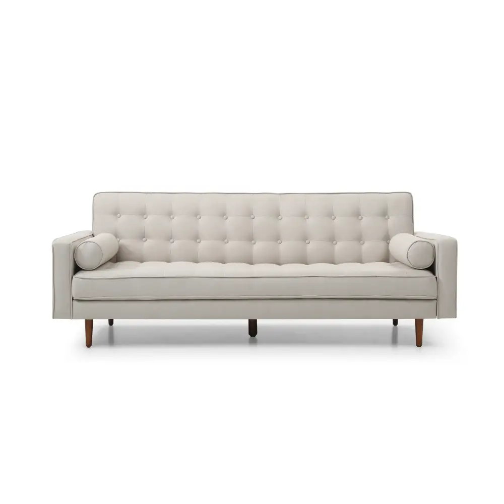 Sofa Bed 3 Seater Button Tufted Lounge Set for Living Room Couch in Fabric Beige Colour