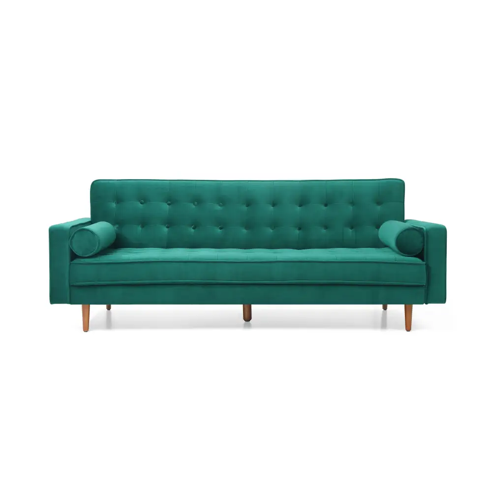 Sofa Bed 3 Seater Button Tufted Lounge Set for Living Room Couch in Velvet Green Colour