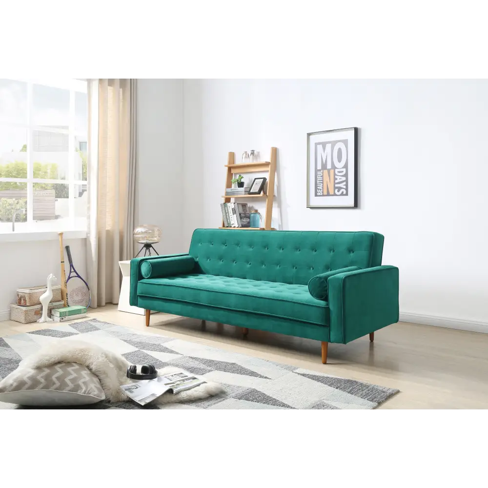 Sofa Bed 3 Seater Button Tufted Lounge Set for Living Room Couch in Velvet Green Colour