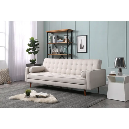 Sofa Bed 3 Seater Button Tufted Lounge Set for Living Room Couch in Fabric Beige Colour