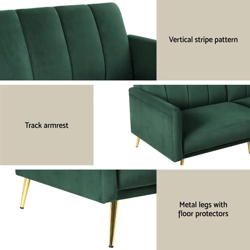 Sofa Bed 3 Seater Couch Convertible Lounge Adjustable Arm Recliner Velvet