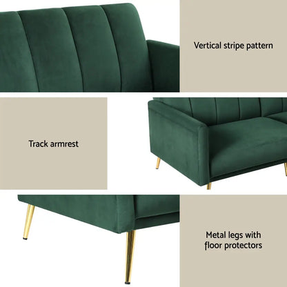 Sofa Bed 3 Seater Couch Convertible Lounge Adjustable Arm Recliner Velvet