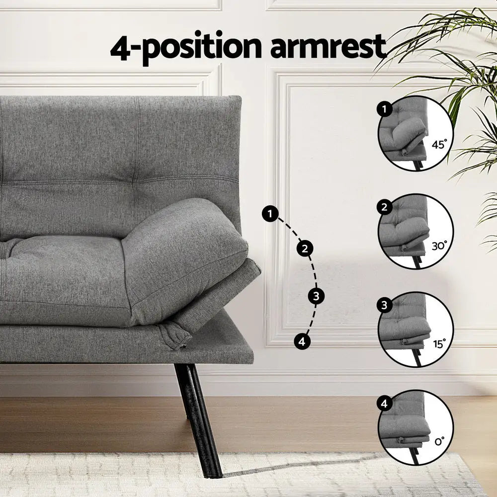 Sofa Bed Convertible 3 Seater Couch Recliner Lounge Chair Fabric Grey