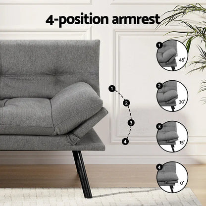 Sofa Bed Convertible 3 Seater Couch Recliner Lounge Chair Fabric Grey