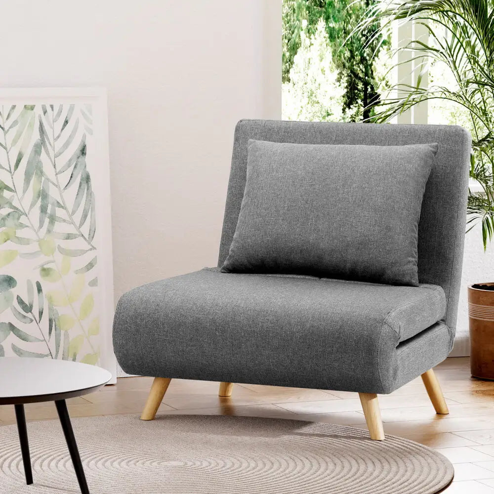 Sofa Bed Convertible Couch Recliner Lounge Chair Linen Grey