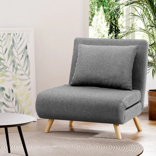 Sofa Bed Convertible Couch Recliner Lounge Chair Linen Grey