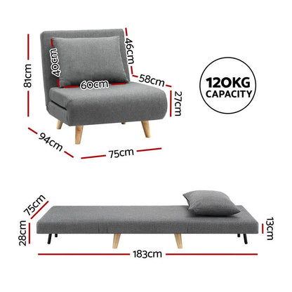 Sofa Bed Convertible Couch Recliner Lounge Chair Linen Grey