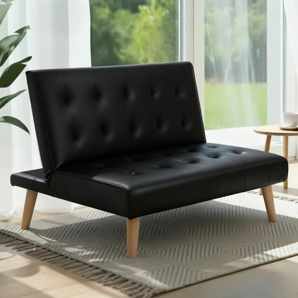 Sofa Bed Couch 1 Seater Lounge Fabric Black