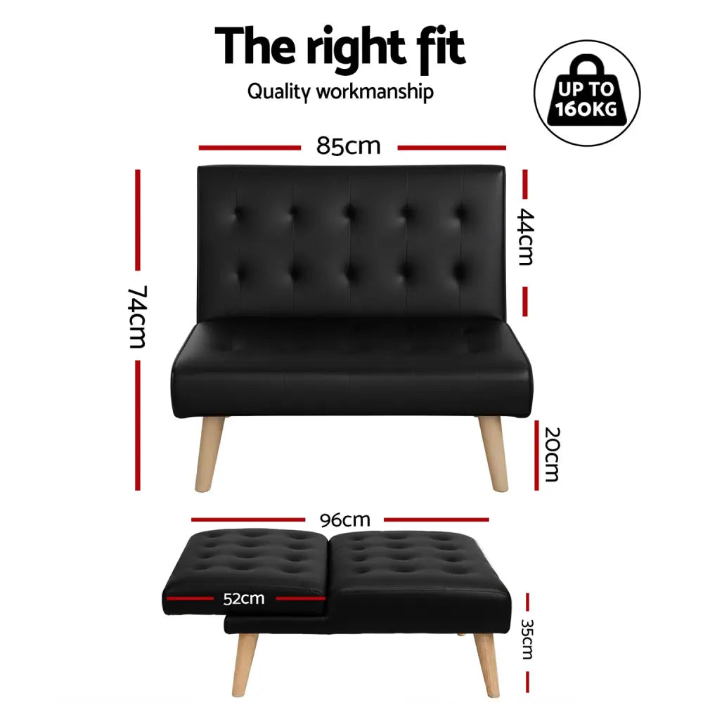 Sofa Bed Couch 1 Seater Lounge Fabric Black