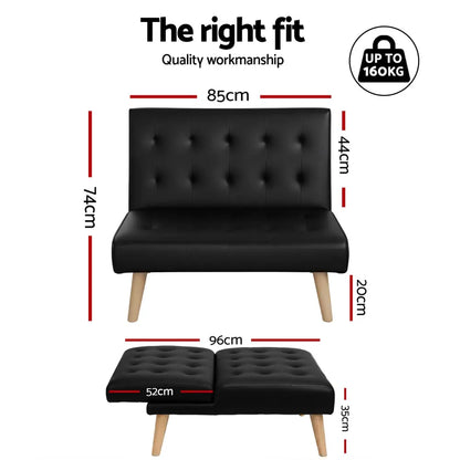 Sofa Bed Couch 1 Seater Lounge Fabric Black
