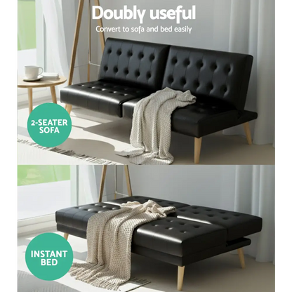 Sofa Bed Couch 1 Seater Lounge Fabric Black