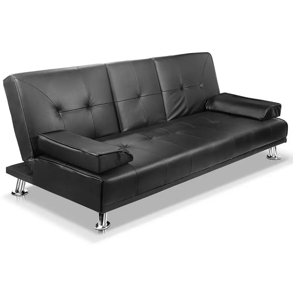 Sofa Bed Lounge Convertible Leather Couch 3 Seater Cupholder Recliner