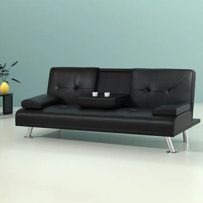 Sofa Bed Lounge Convertible Leather Couch 3 Seater Cupholder Recliner