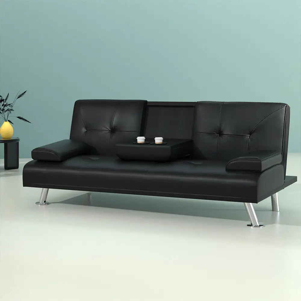 Sofa Bed Lounge Convertible Leather Couch 3 Seater Cupholder Recliner