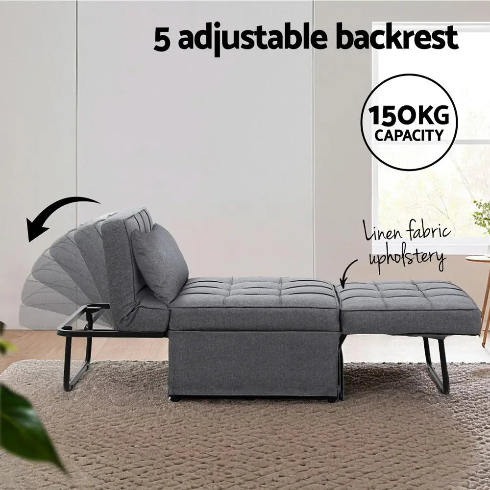 Sofa Bed Lounge Convertible Ottoman 1 Seater Couch Recliner Linen Grey