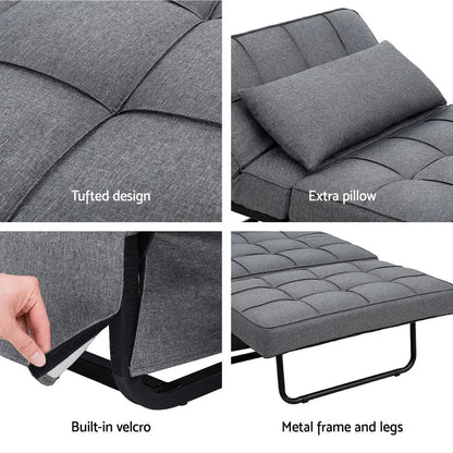 Sofa Bed Lounge Convertible Ottoman 1 Seater Couch Recliner Linen Grey