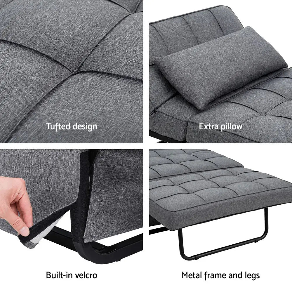 Sofa Bed Lounge Convertible Ottoman 1 Seater Couch Recliner Linen Grey