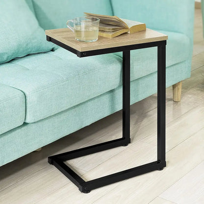 Sofa Side Table for Coffee Time | Black Metal Frame Light Wood-grain