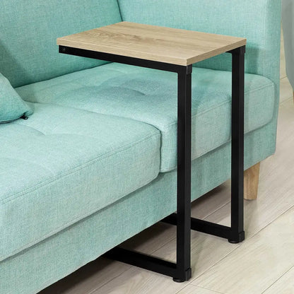 Sofa Side Table for Coffee Time | Light Wood-grain Black Metal Frame