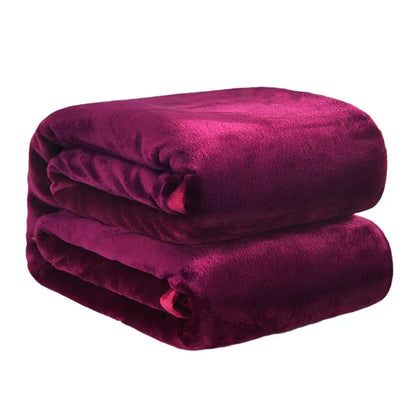 Soft Winter Flannel Blanket for Office Home Lunch Break Warm Cozy Throw - Wine Red