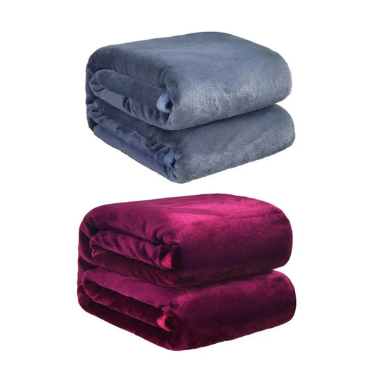 Soft Winter Flannel Blanket for Office Home Lunch Break Warm Cozy Throw - Wine Red