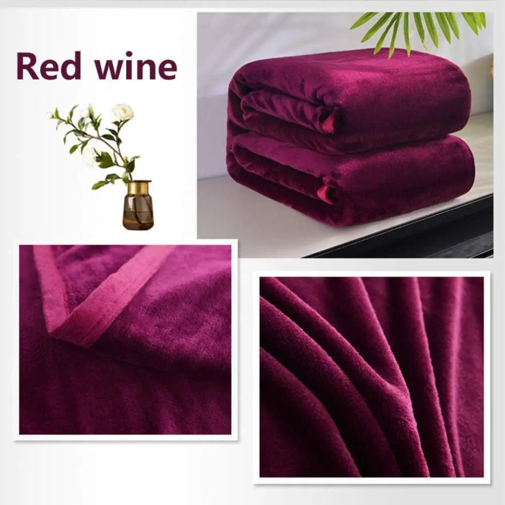 Soft Winter Flannel Blanket for Office Home Lunch Break Warm Cozy Throw - Wine Red