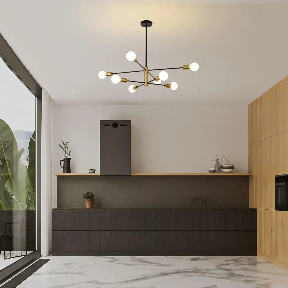 Sputnik Chandelier Modern Industrial 8-light Black & Gold