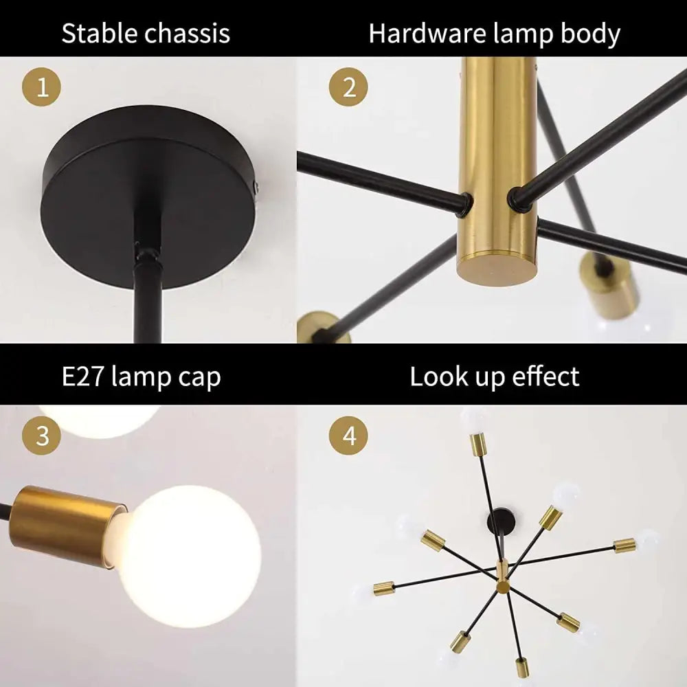 Sputnik Chandelier Modern Industrial 8-light Black & Gold
