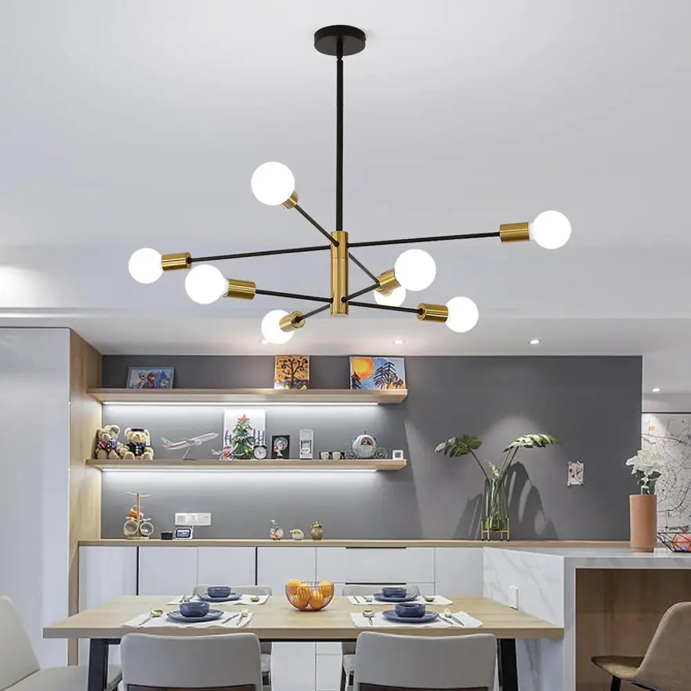 Sputnik Chandelier Modern Industrial 8-light Black & Gold