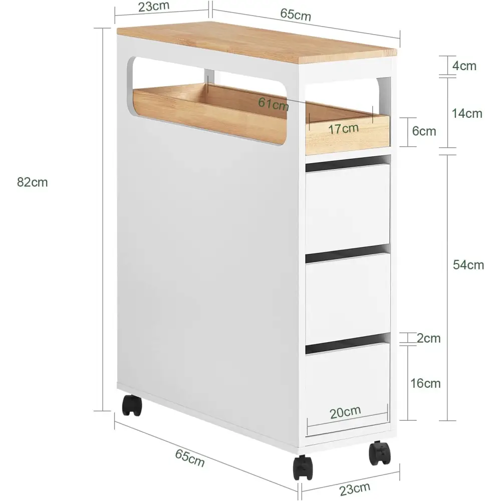 Storage Cart Narrow Cabinet Wheels Tray Drawers