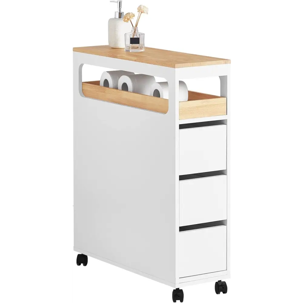 Storage Cart Narrow Cabinet Wheels Tray Drawers