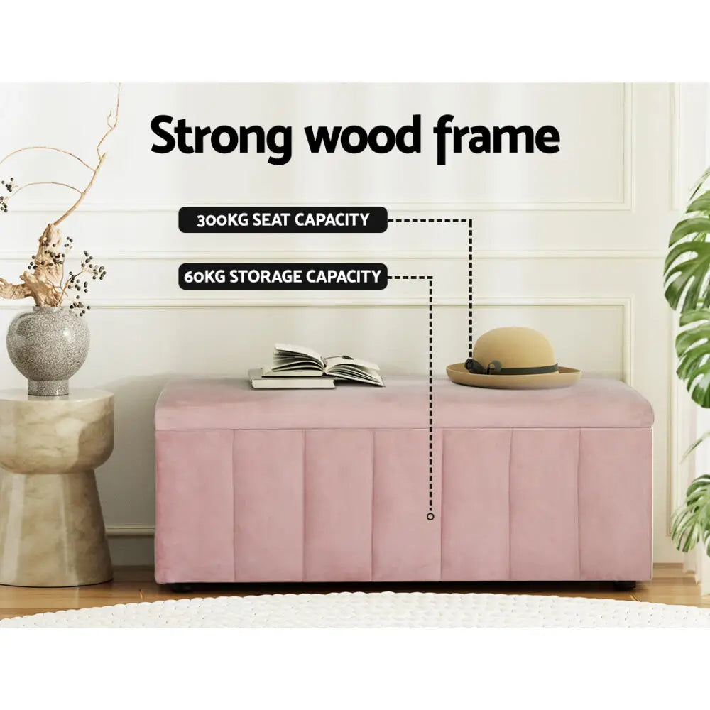 Storage Ottoman Blanket Box 103cm Velvet Pink