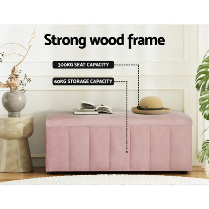 Storage Ottoman Blanket Box 103cm Velvet Pink