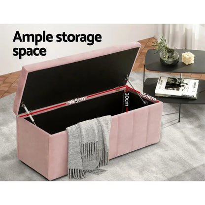 Storage Ottoman Blanket Box 103cm Velvet Pink