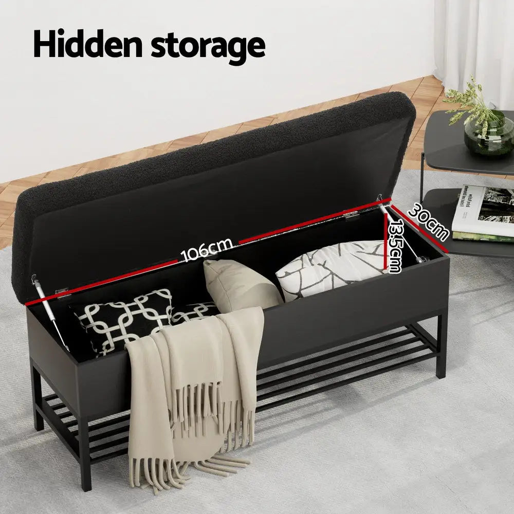 Storage Ottoman Blanket Box 110cm Boucle Shelf