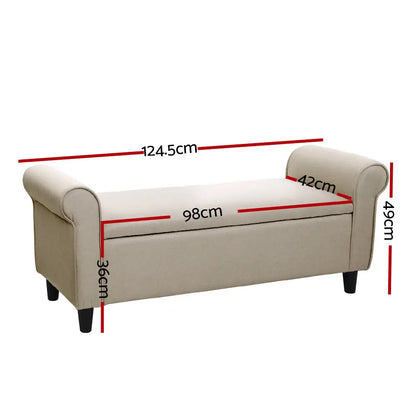 Storage Ottoman Blanket Box 125cm Arm Linen Taupe