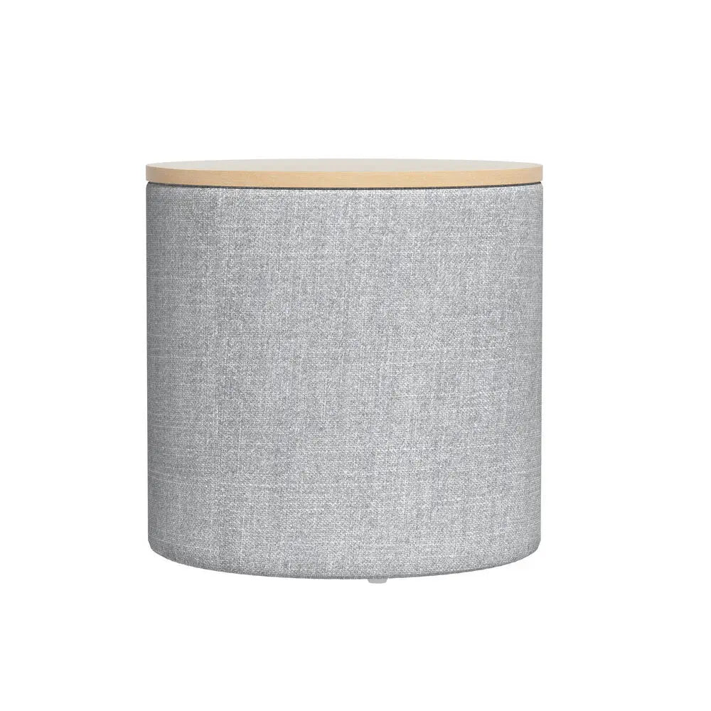 Storage Ottoman Blanket Box 40cm Linen Round Grey