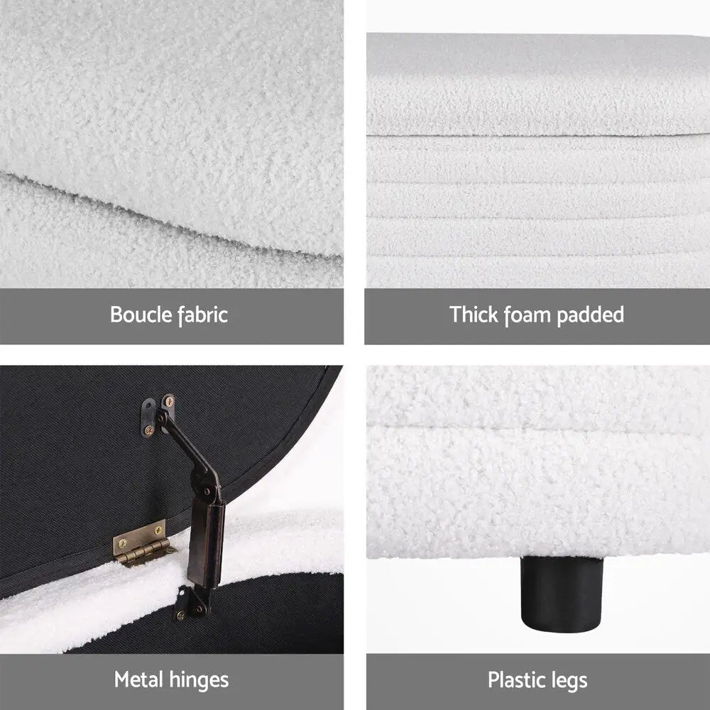 Storage Ottoman Blanket Box 87cm Boucle Fabric Oval