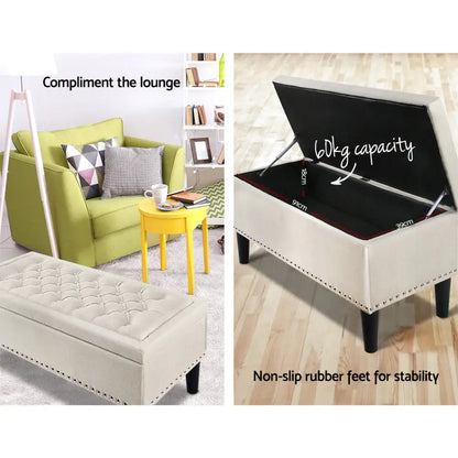 Storage Ottoman Blanket Box 96cm Linen Taupe