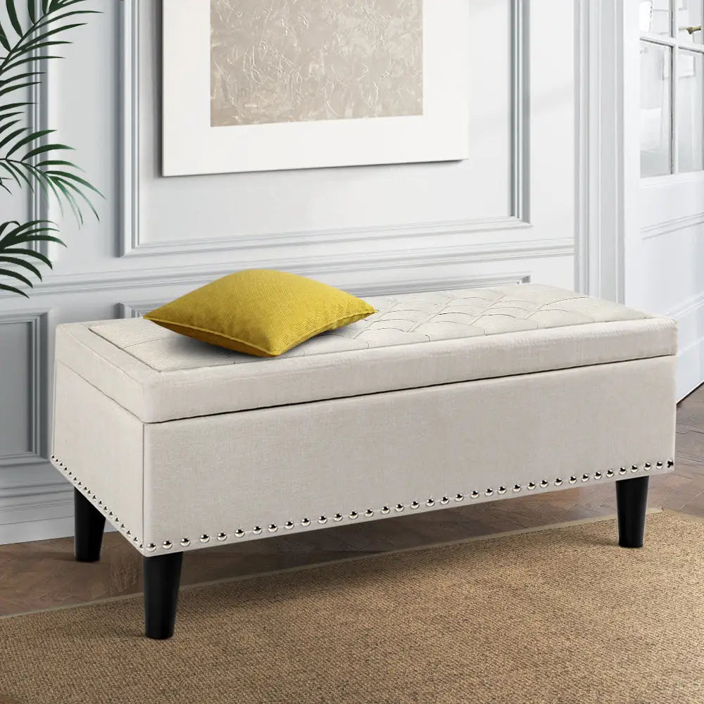 Storage Ottoman Blanket Box 96cm Linen Taupe