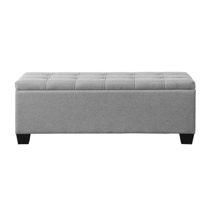 Storage Ottoman Blanket Box 97cm Button Linen Grey
